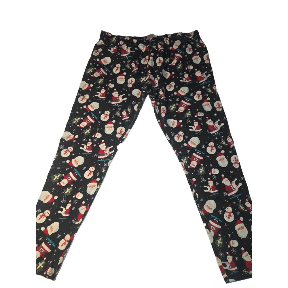 Junior Womens Black Santa Claus Snowman Snowflake Christmas Gift Leggings